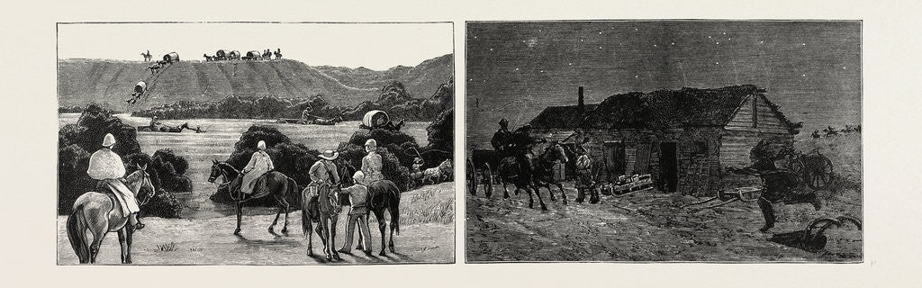 Detail of The Recent Rebellion in Canada: on the Trail after Big Bear, Transport Wagons in Mukeg (Mossy Bog) by Anonymous
