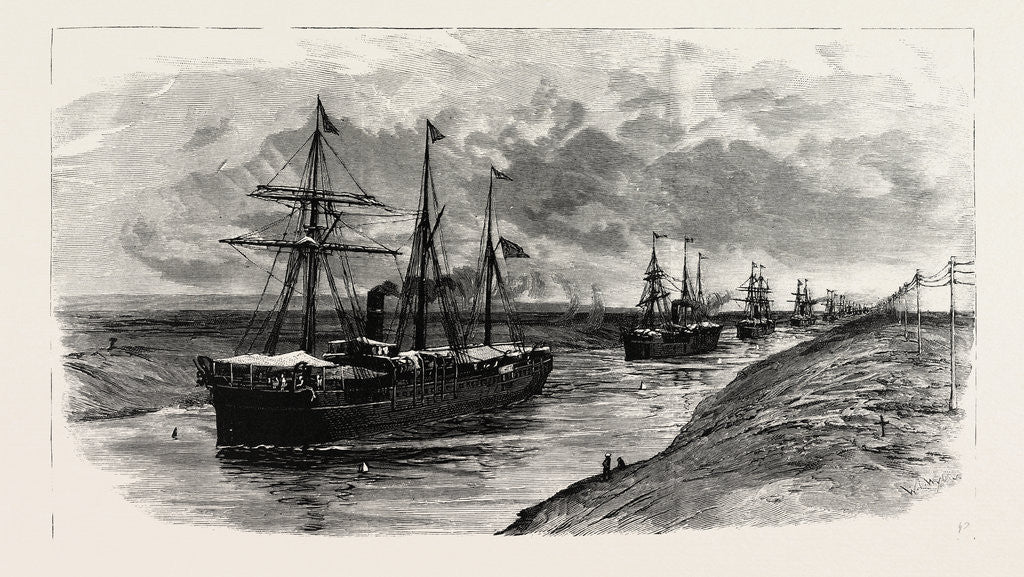 Detail of The Block in the Suez Canal: Procession of Steamers after the Renewal of Traffic by Anonymous