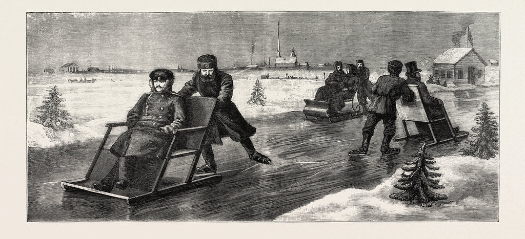 Detail of Winter in Russia, Crossing the Neva on Skating Sledges by Anonymous