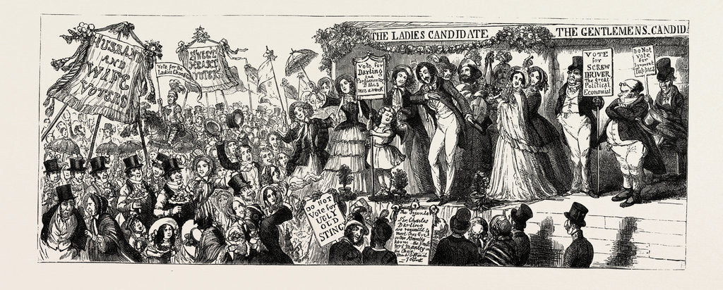 Detail of Parliamentary Elections and Electioneering in the Old Days: C. Cruikshank: The Rights of Women, or a View of the Hustings with Female Suffrage, 1853 by Anonymous