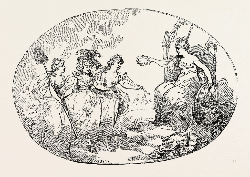 Detail of T. Rowlandson: Liberty and Fame Introducing Female Patriotism (Duchess of Devonshire) to Britannia, 1784 by Anonymous