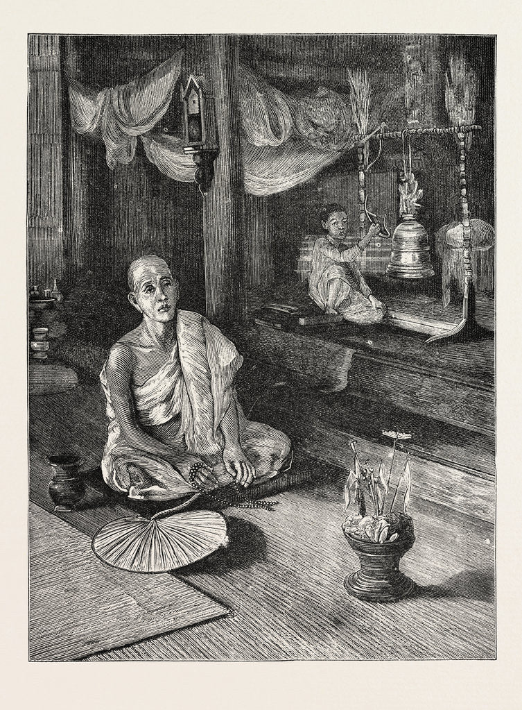 Detail of A Call to Worship (Interior of Buddhist Monastery) by Anonymous