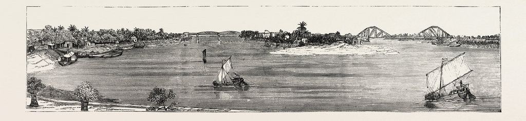 Detail of A View in Bundelkhund, Central India: Our Indian Defences, the Bridge Now Building Across the Indus at Sukkur by Anonymous