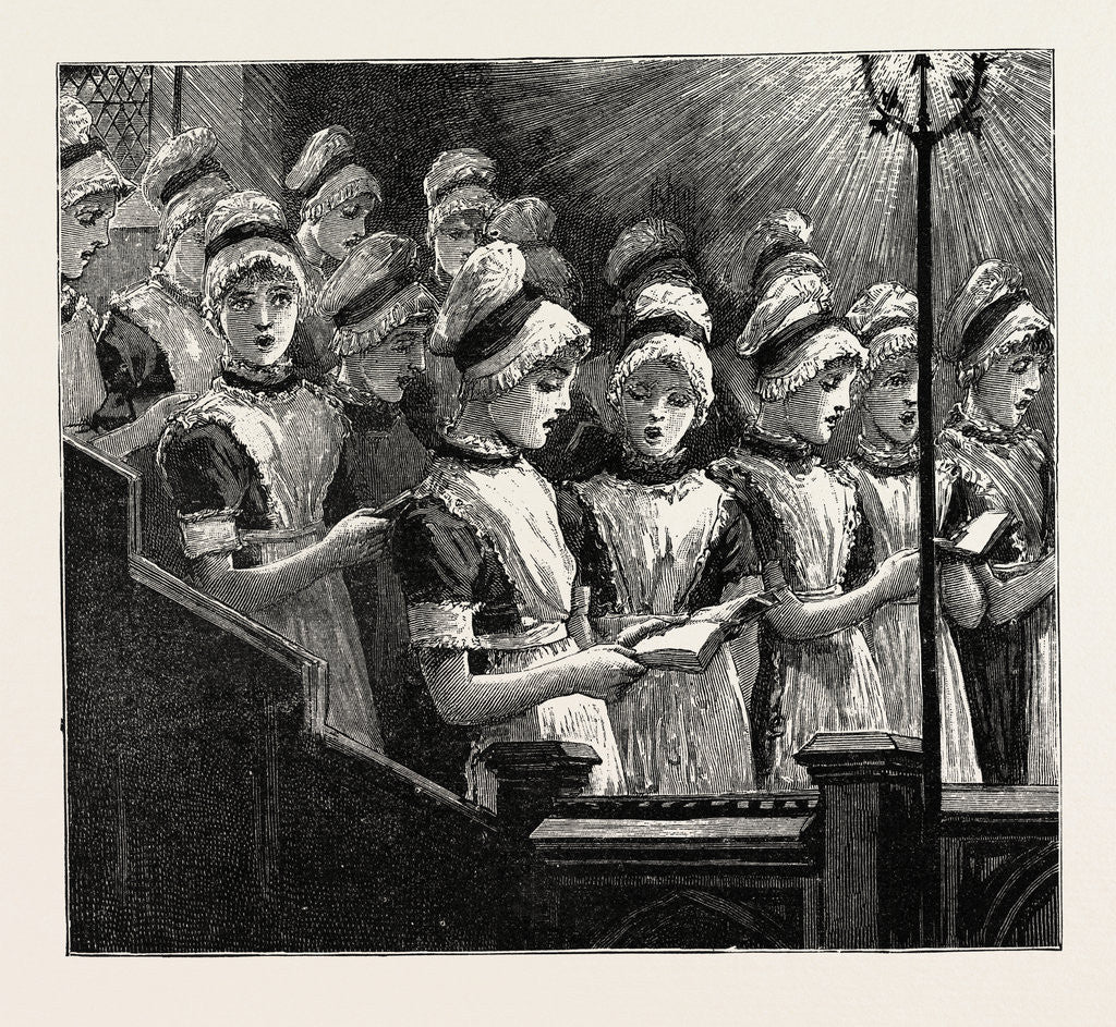 Detail of Choir of the French Church of the Savoy, Bloomsbury. Consisting of Girls of Huguenot Descent from the Westminster School. UK by Anonymous