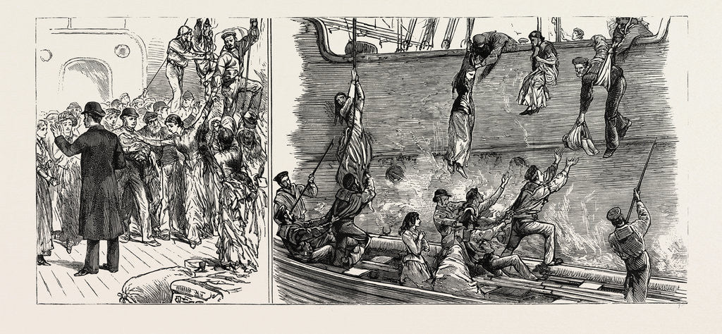 Detail of The Wreck of the Hanoverian at Portugal Cove, Trepassey Bay, Newfoundland: Professor Bell Trying to Pacify the Passengers; Blue-Jackets Saving Women and Children by Anonymous