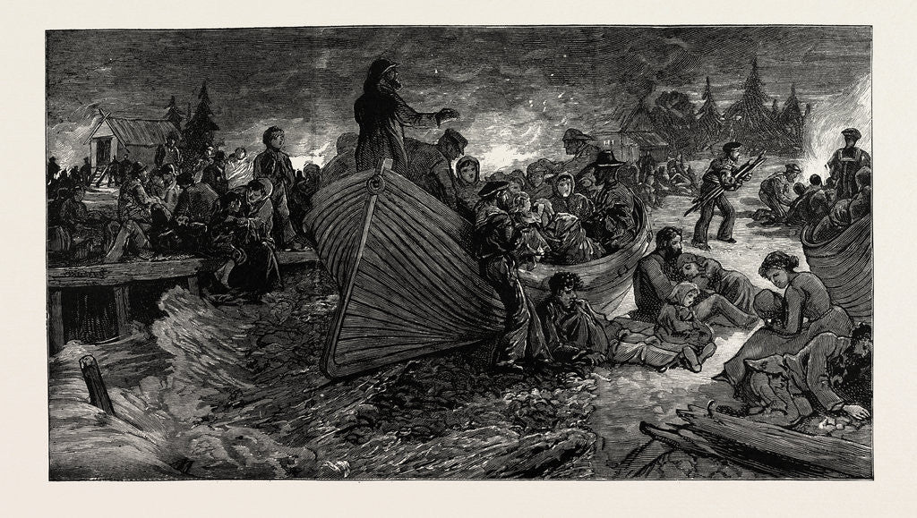 Detail of The Wreck of the Hanoverian at Portugal Cove, Trepassey Bay, Newfoundland: Passengers Encamped on Shore at Midnight by Anonymous