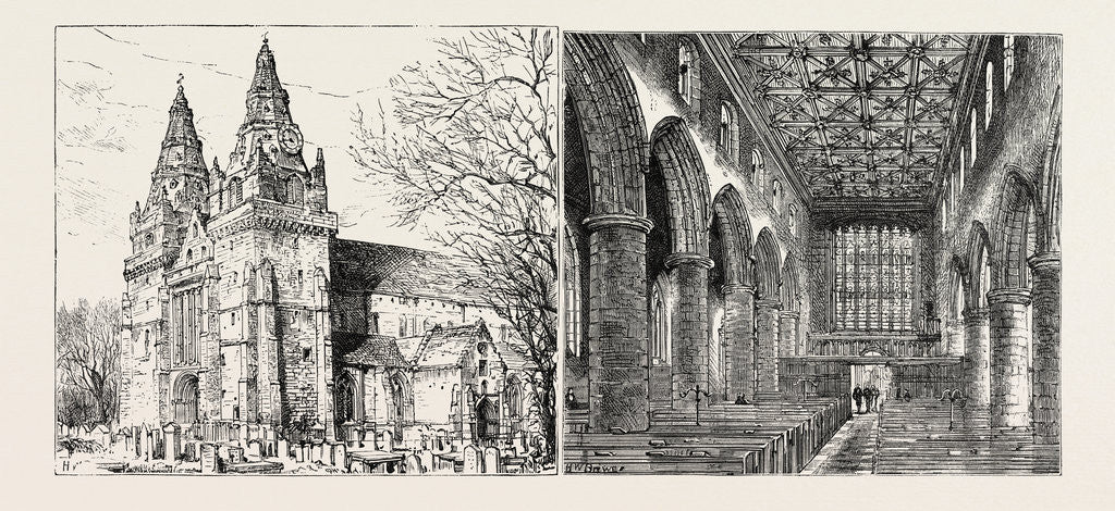 Detail of Aberdeen: Old Machar Cathedral, Exterior; Old Machar Cathedral, Interior. by Anonymous