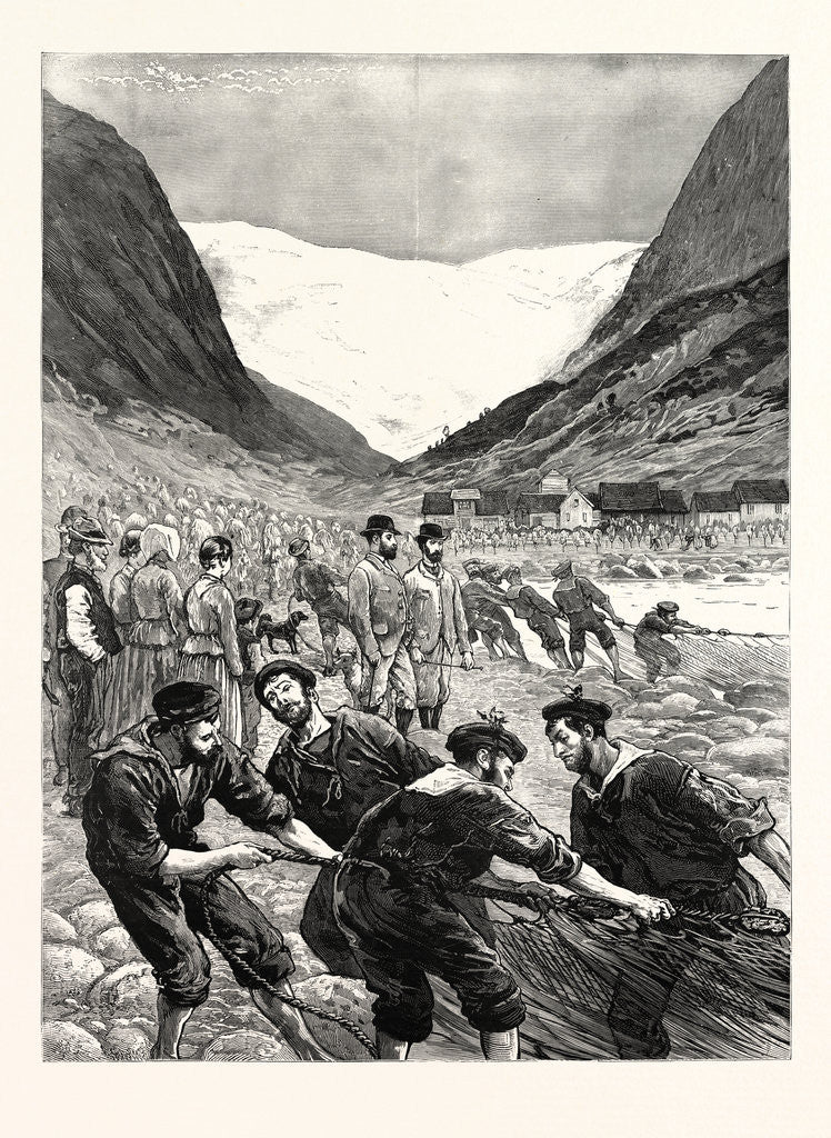 Detail of The Visit of the Prince of Wales to Norway: Hauling in the Seine Under the Buarbrae, Sandvenvand, Hardanger by Anonymous