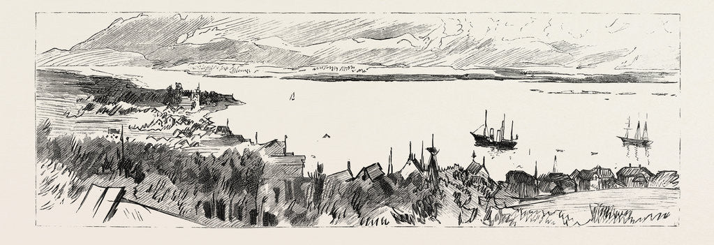 Detail of The Prince of Wales in Norway: View of Molde with the Osborne and Sunbeam at Anchor. by Anonymous