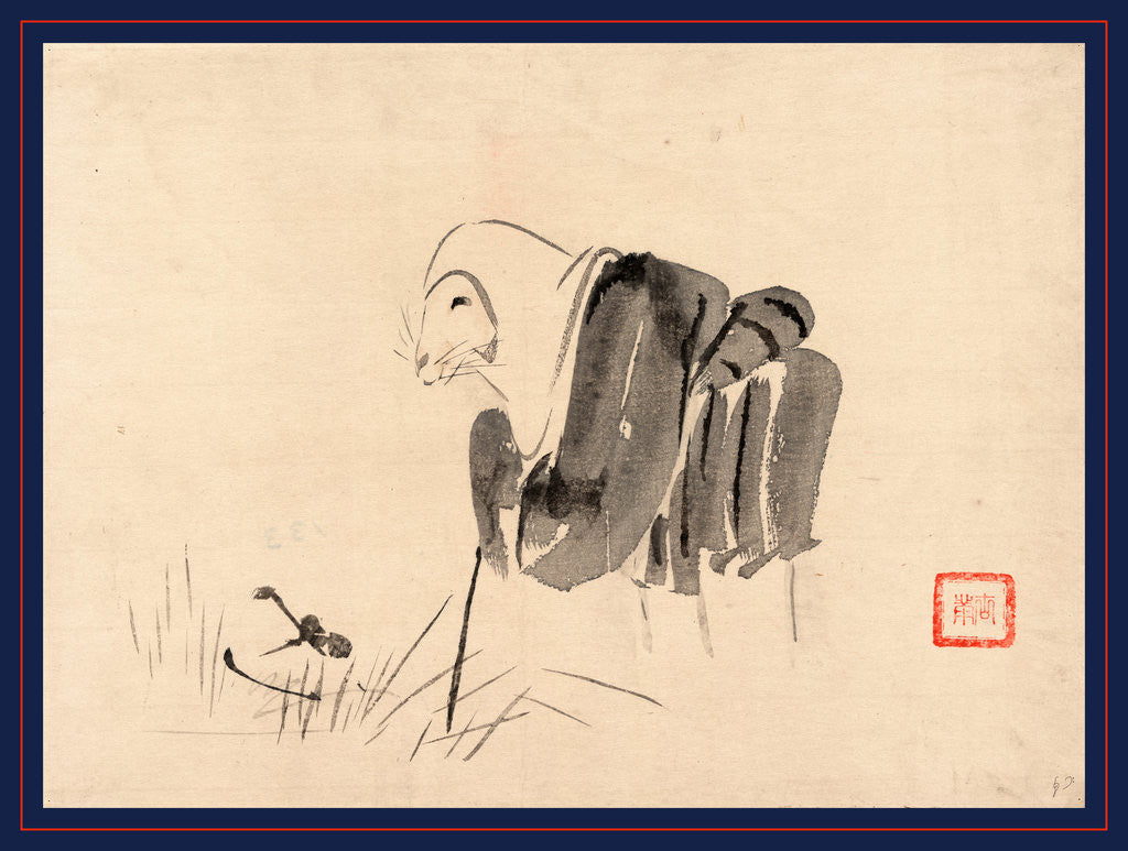 Detail of Tsuri Gitsune, Drawing Shows a Fox Disguised As a Nun Standing Before a Trap. by Anonymous