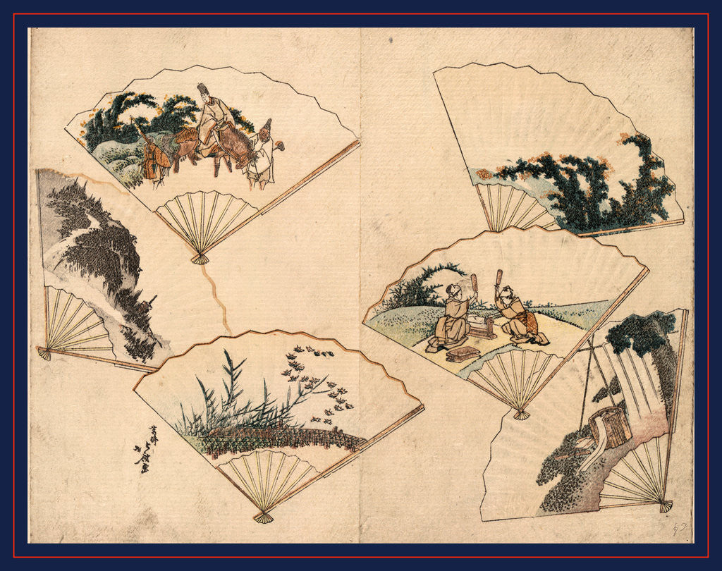 Detail of Mutamagawa Senmen Harimaze, Six Jewel Rivers in Fan Paste-Ups by Anonymous