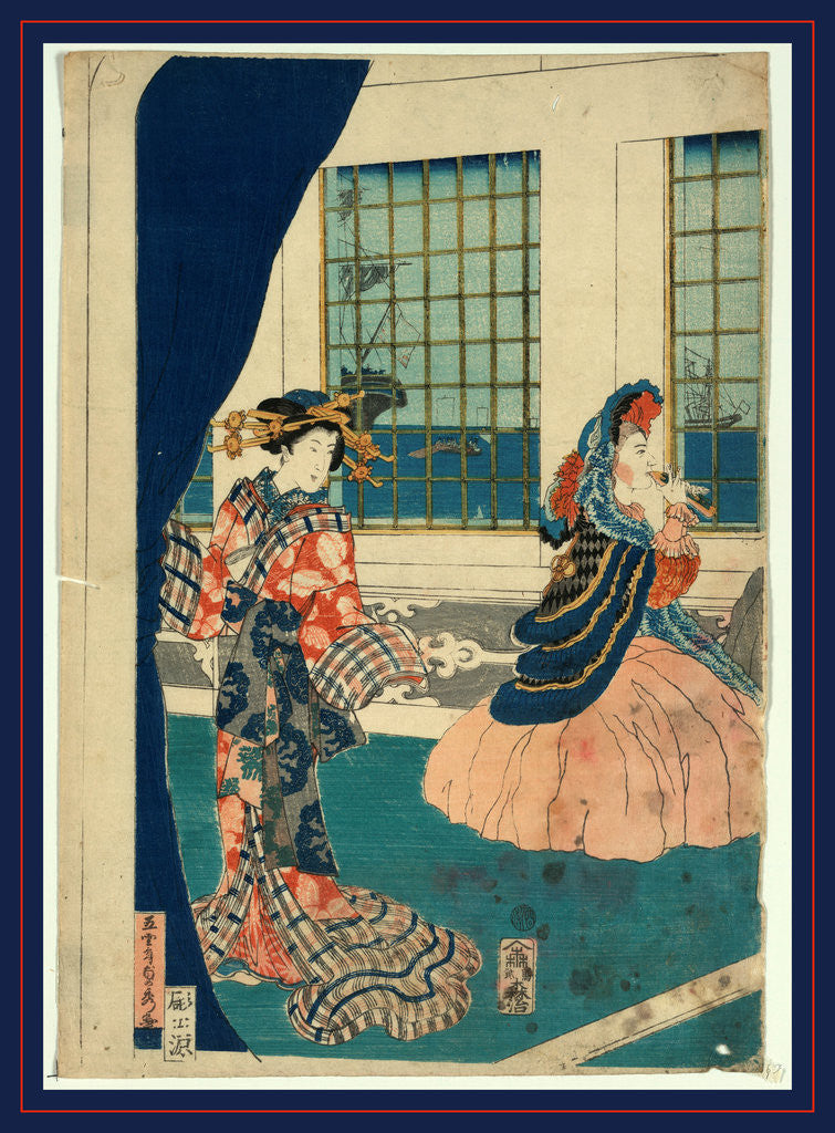 Detail of Yokohama no yokan no yujo, Courtesans in a western-style building of Yokohama by Utagawa Sadahide