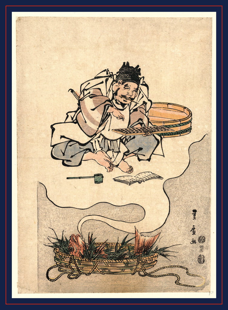 Detail of Tai no yume Ebisu no soroban, The red snapper's dream: Ebisu using an abacus by Utagawa Toyohiro