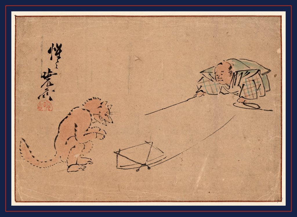 Detail of Tsuri gitsune, The Kyogen performance Tsurigitsune by Kawanabe Gyosai
