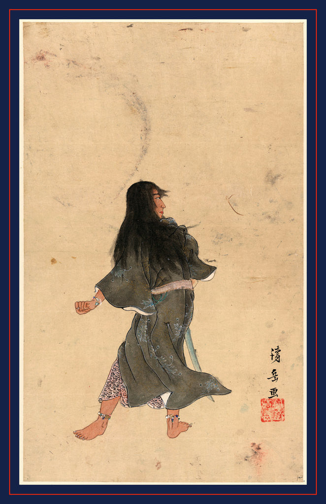 Detail of Warrior or Actor with Long Hair and Bracelets Around Wrist and Ankles Full-Length Seen from behind, Holding a Sword by Anonymous