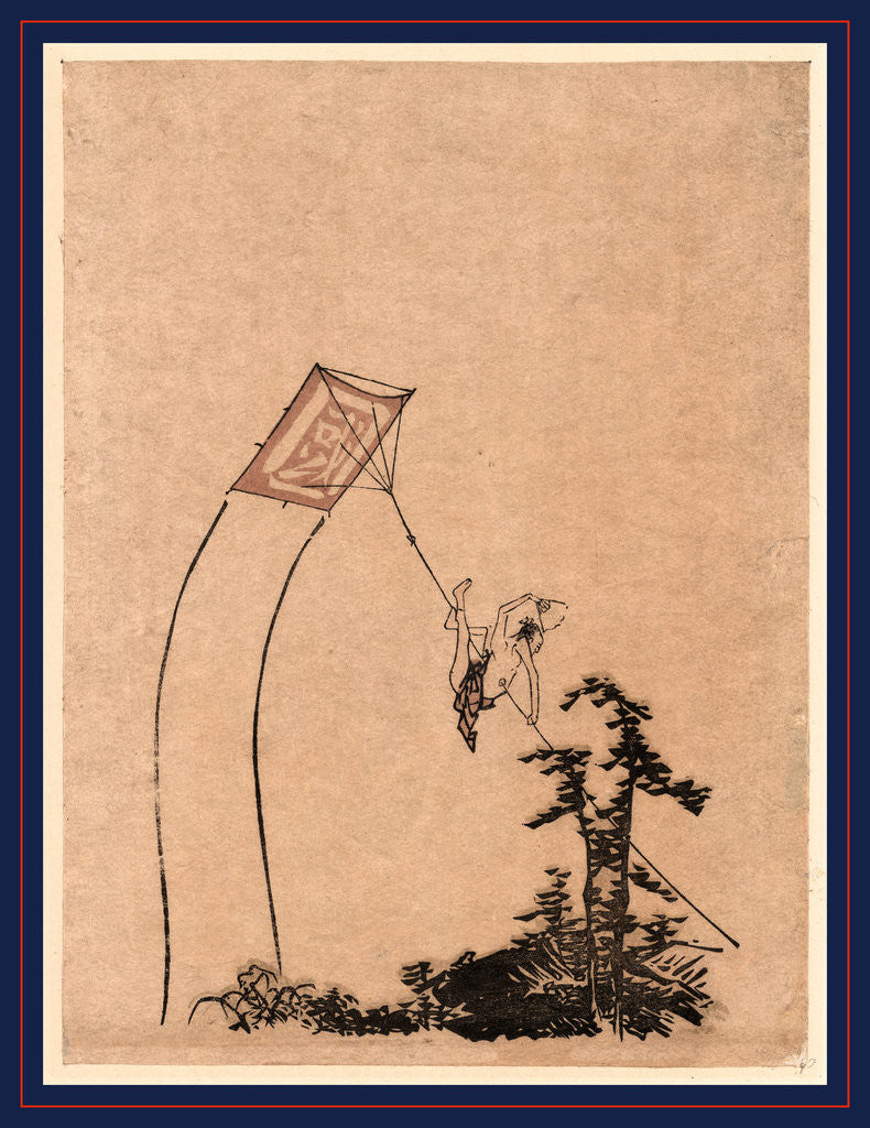 Detail of Tako ni noboru otoko, A boy flying a kite by Anonymous