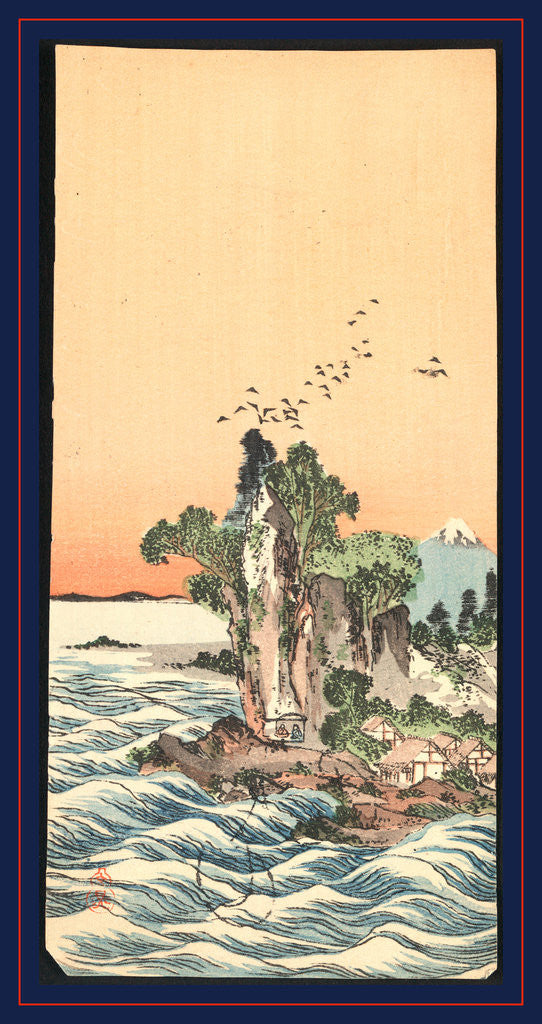 Detail of Seacoast Village and Mountain, with View of Mount Fuji in the Background. by Anonymous