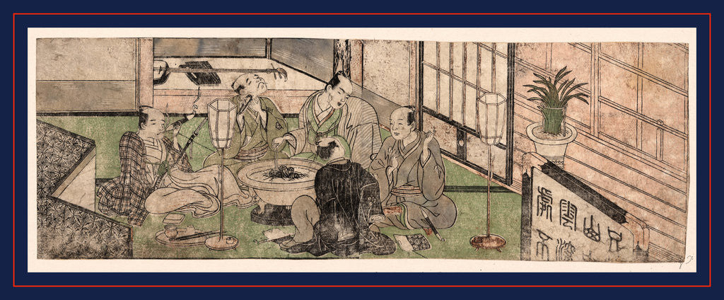 Detail of Five Men Relaxing Around a Hibachi by Anonymous