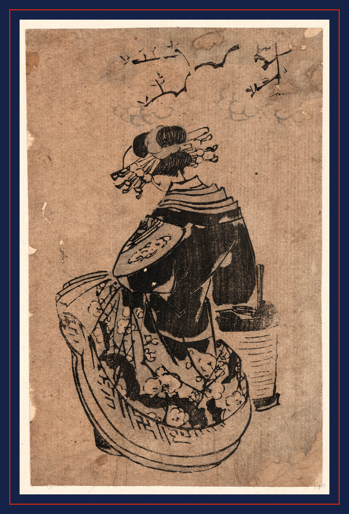 Detail of View from behind of a Courtesan Seated Beneath a Branch of Cherry Blossoms by Anonymous