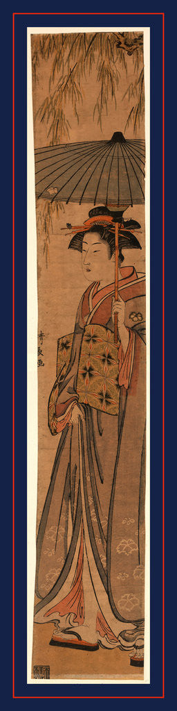 Detail of Full-Length Portrait of a Woman Holding a Parasol, Standing Beneath a Willow Tree. by Anonymous