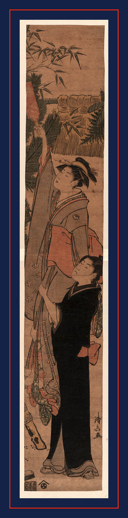 Detail of Hanetsuki no danjo, Young man playing badminton by Torii Kiyonaga