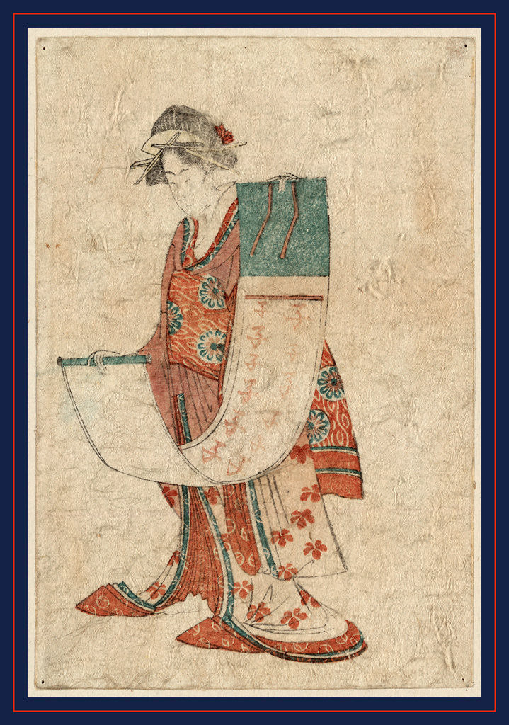 Detail of Ne no ji no kakejiku o motsu musume, Beauty holding a calendar scroll for the year of the rat by Anonymous