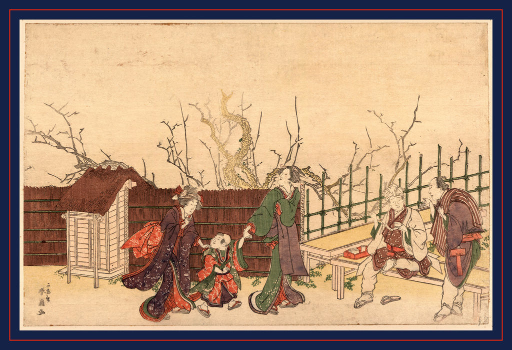 Detail of Two Men and Two Women and a Child Inside the Walls of a Country Villa by Anonymous