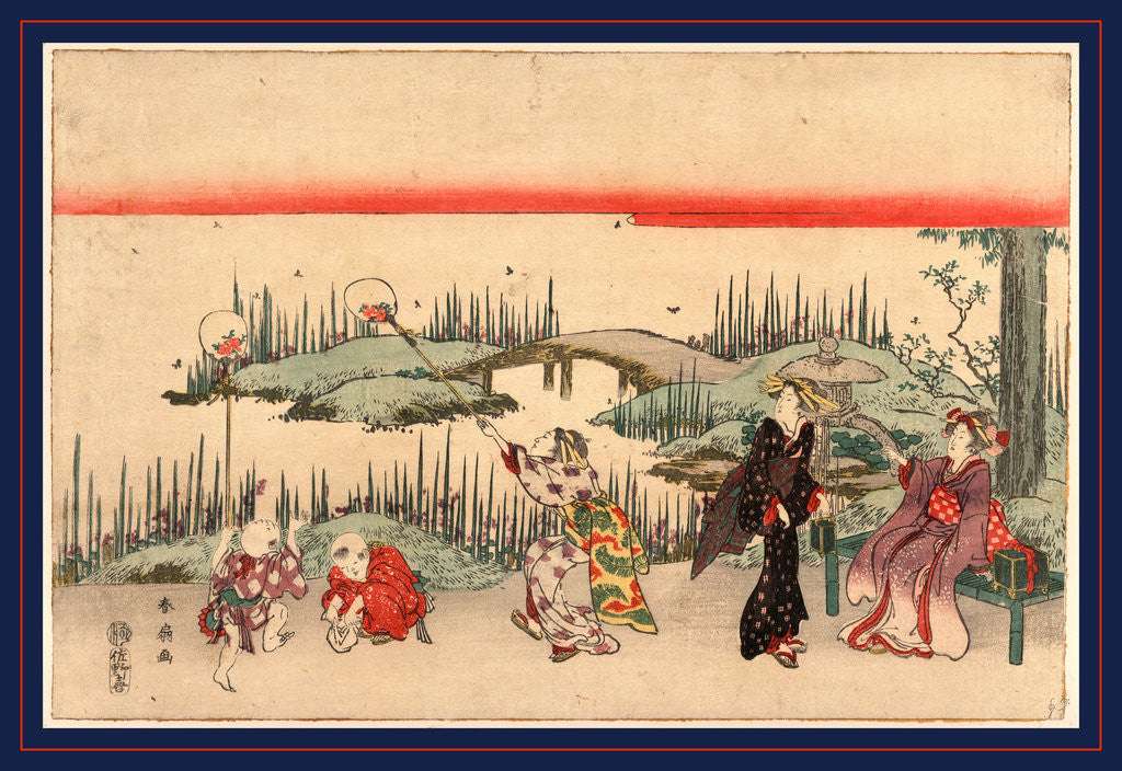Detail of Hotaru gari, Catching fireflies by Katsukawa Shunsen