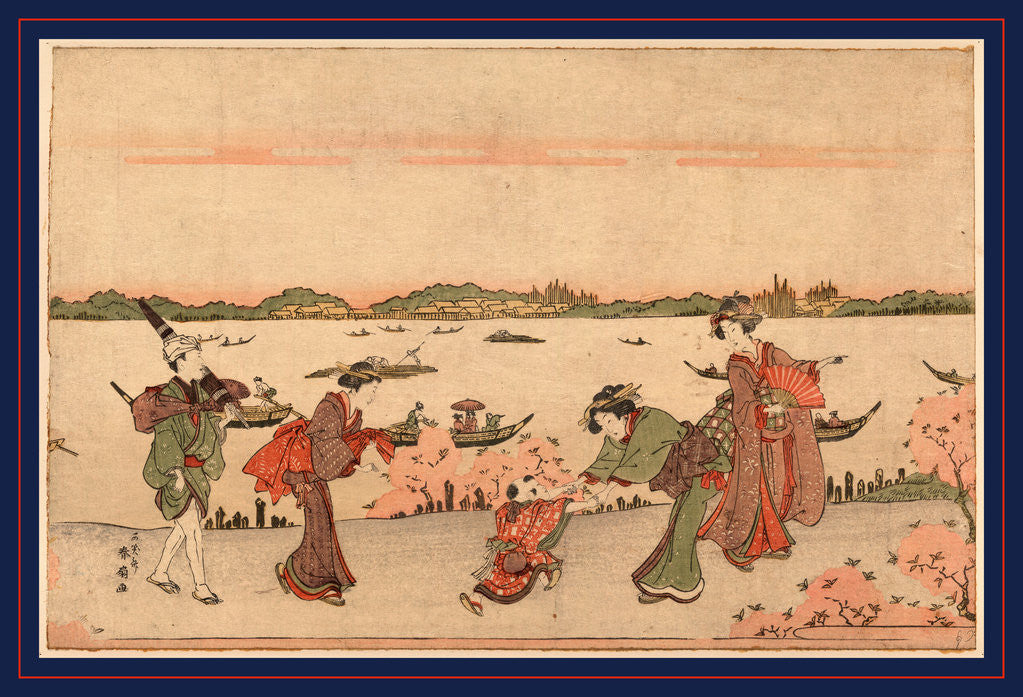 Detail of Mimeguri no hanami, Cherry blossom viewing in Mimeguri by Katsukawa Shunsen
