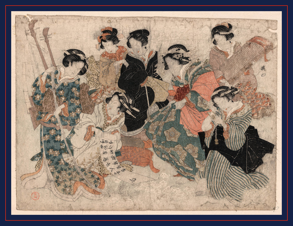 Detail of Yatsushi chikurin no shichikenjin sono yon?, Parody of the seven sages of the bamboo grove by Kubo Shunman