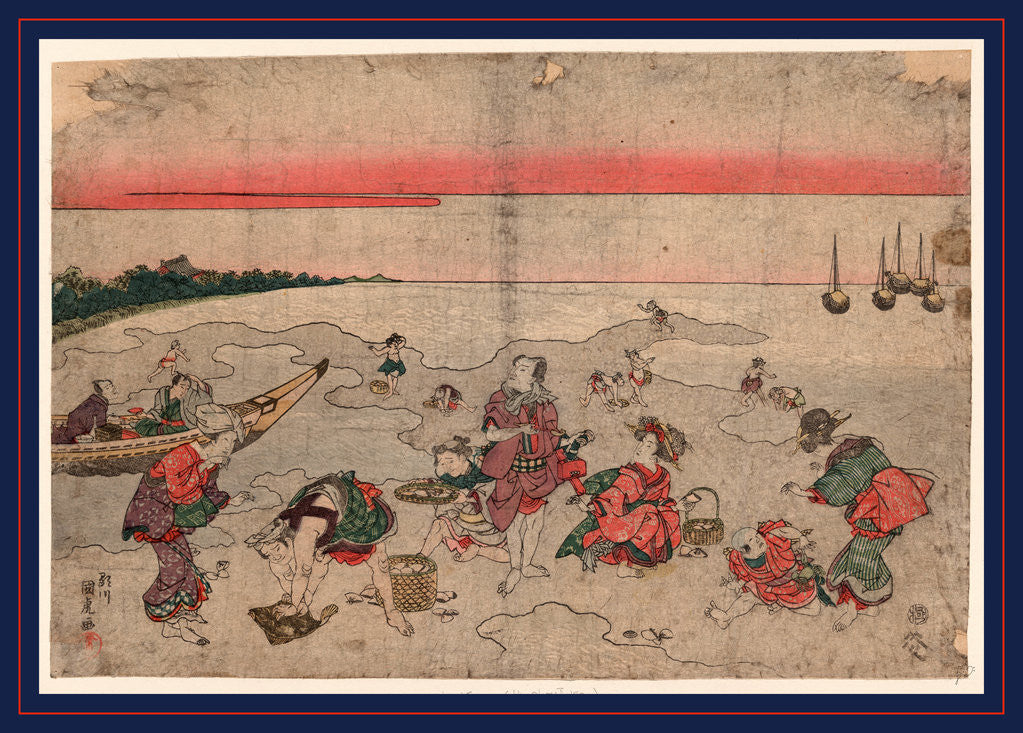 Detail of Large Group of People Gathering Seashells in a Tidal Pool. by Anonymous