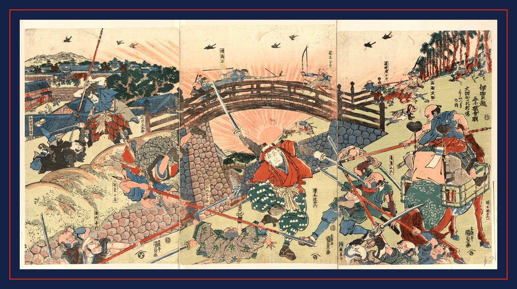 Detail of Several Actors in a Battle Scene with One Warrior Defending Himself against Several Attackers During an Assault on a Fortress, with Bridge in the Background by Anonymous