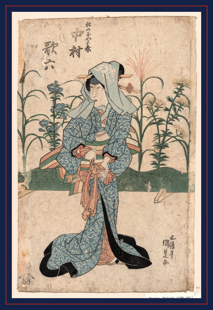 Detail of Nakamura karoku no kinokuniya koharu, The actor Nakamura Karoku in the role of Kinokuniya Koharu by Utagawa Toyokuni