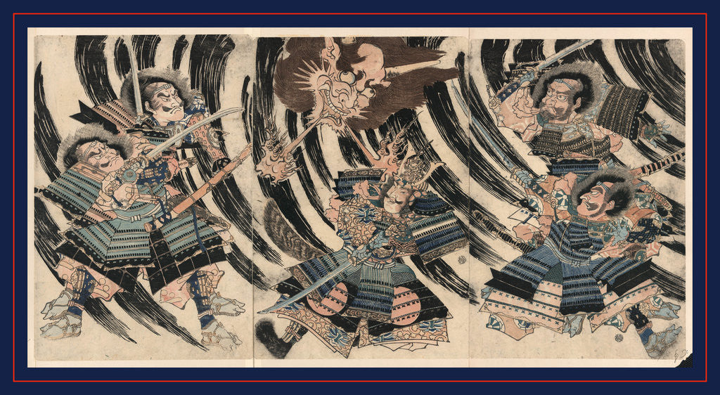 Detail of Raiko sitenno to shutendoji no kubi, Minamoto Yorimitsu (Raiko Sitenno) and the head of the demon Shutendoji by Anonymous