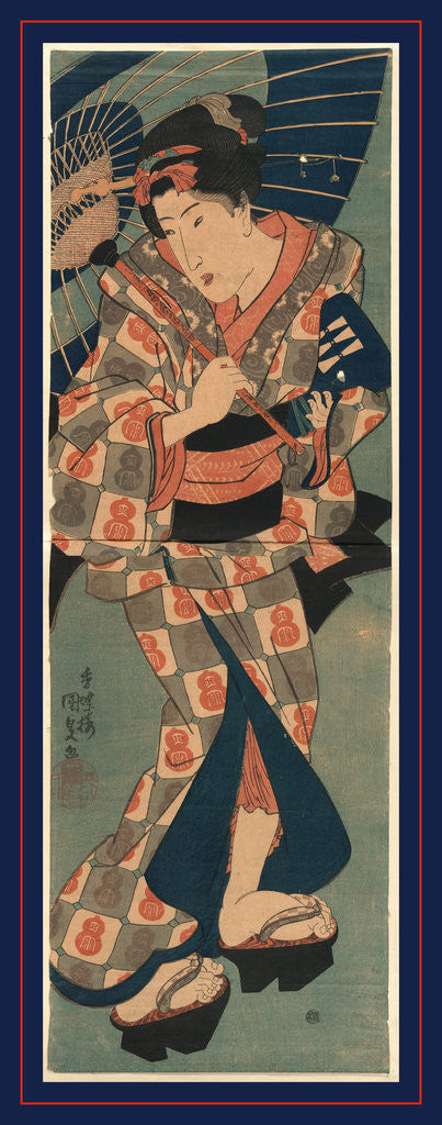 Detail of Nagauta No Keiko Ni Kayou Musume, Young Lady Going to Her Nagauta Music Lessons by Anonymous