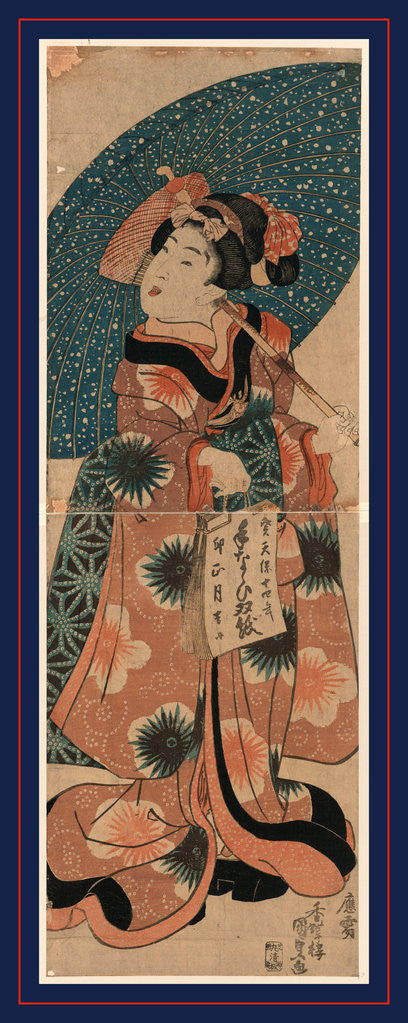 Detail of Tenaraicho o motsu musume, Young lady carrying a calendar by Utagawa Kunisada
