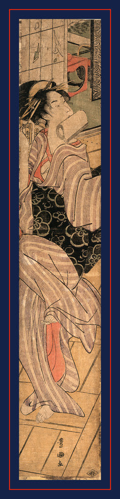 Detail of Woman Descending a Staircase, She Has a Small Roll of Cloth or Paper in Her Mouth. by Anonymous