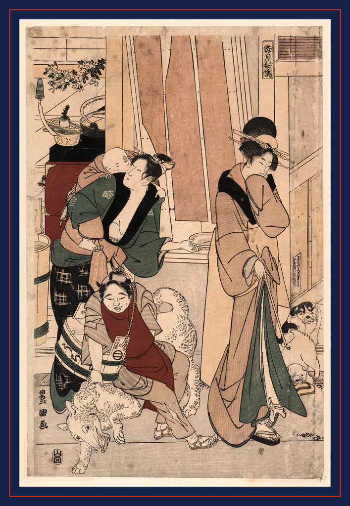 Detail of Domestic Scene with a Woman Carrying a Young Child on Her Back by Anonymous