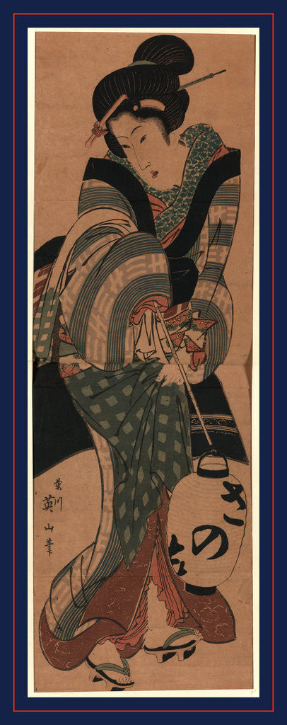 Detail of Chochin o motsu onna, Woman carrying a lantern by Kikukawa Eizan