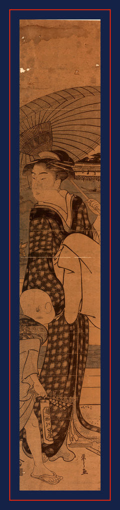 Detail of Hashi no ue no bijin to kodomo, Beauty and child on a bridge by Hosoda Eishi