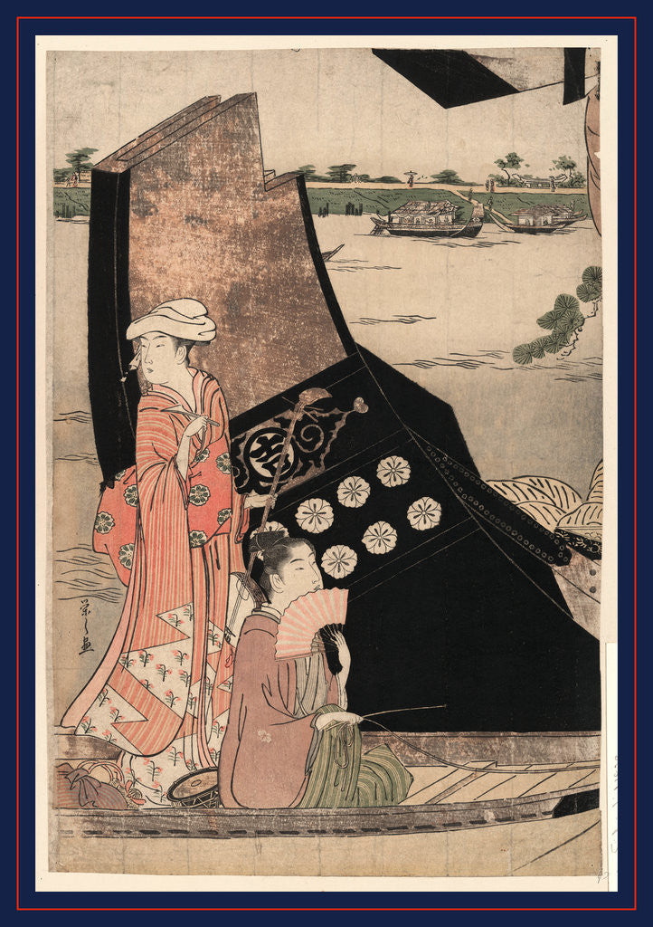 Detail of Senjo no sarumawashi, Sarumawashi performance on a boat by Hosoda Eishi