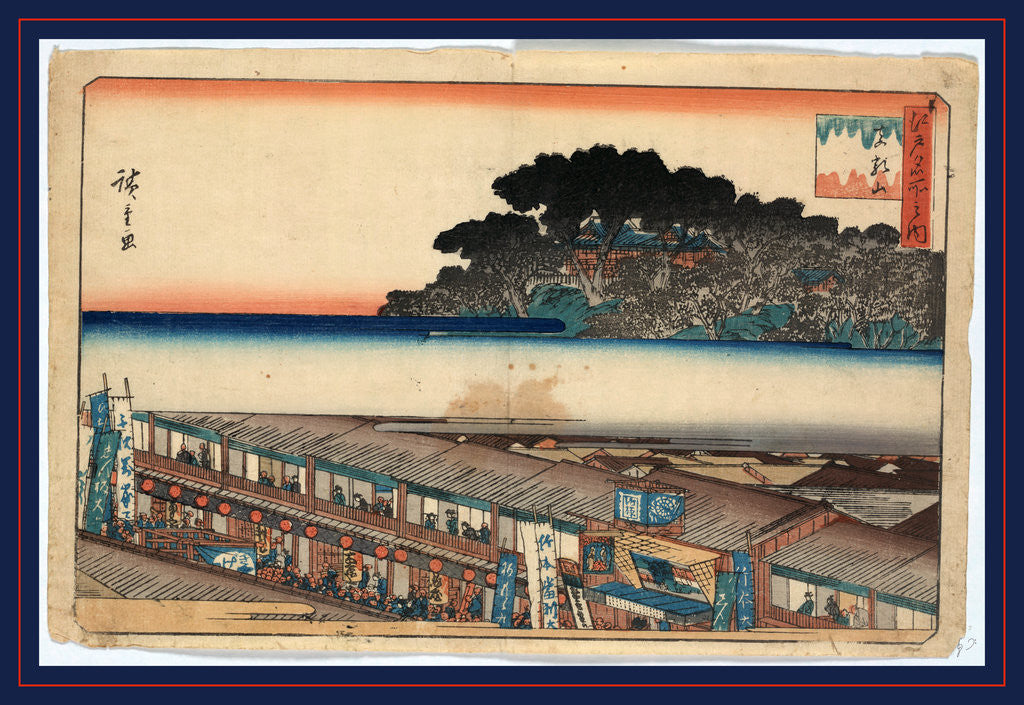 Detail of Large Number of People in Front of and Inside a Row of Buildings at the Foot of the Matsuchiyama. by Anonymous