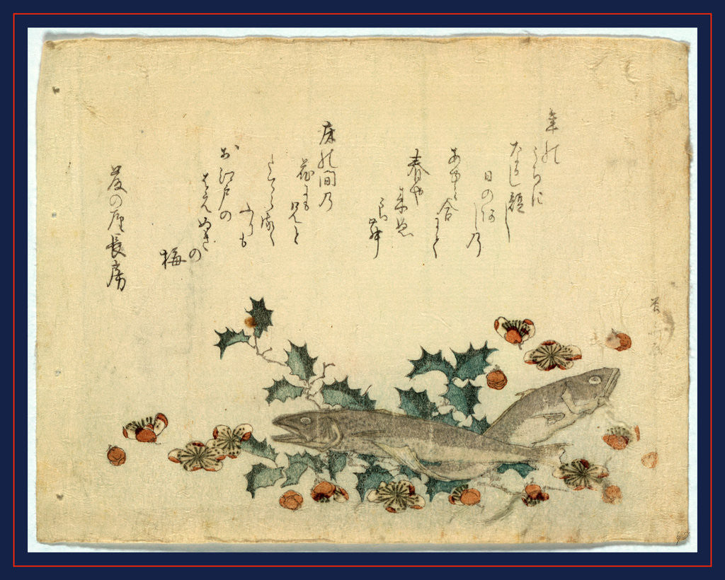 Detail of Hiiragi ni iwashi ni ume, Sardines and plums on holly by Ryuryukyo Shinsai