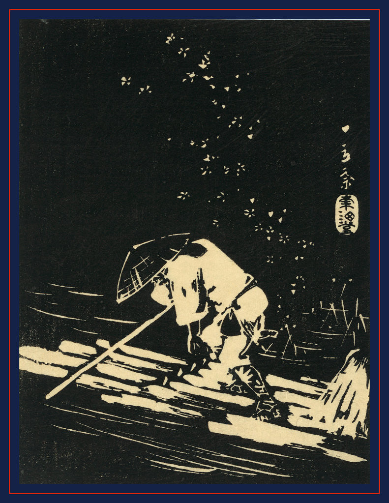 Detail of Flower Petals Falling on a Log Raft and the Man Driving the Raft by Anonymous