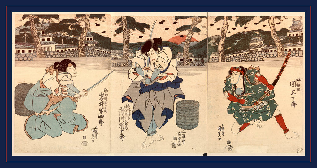 Detail of Seki sanjuro ichikawa danjuro iwai hanshiro, The actors Seki Sanjuro, Ichikawa Danjuro, and Iwai Hanshiro by Utagawa Toyokuni