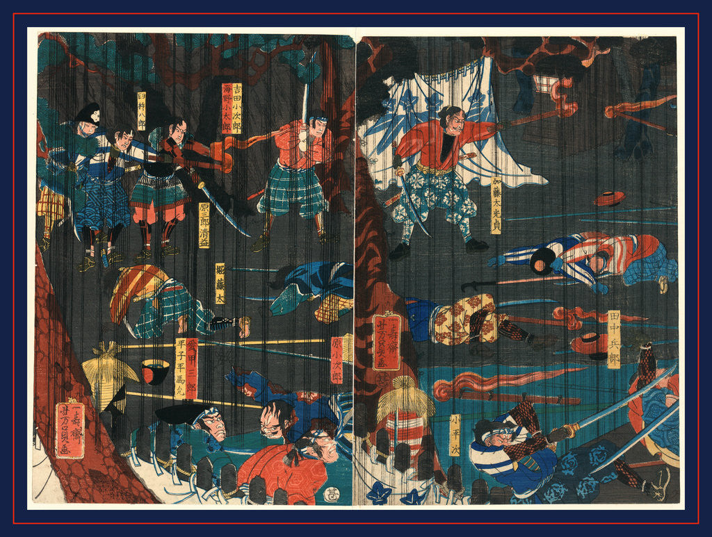 Detail of Actors Portraying the Two Soga Brothers and Other Warriors in a Soga Kabuki Play by Anonymous