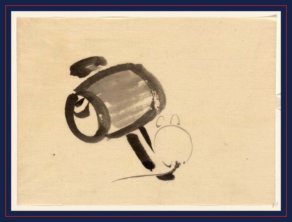 Detail of Rear View of a Mouse Next to the Handle of a Mallet. by Anonymous