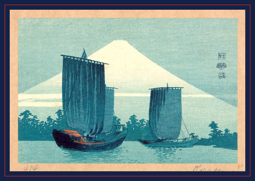 Detail of Fuji ni hansen, Sailboats and Mount Fuji by Uehara Konen