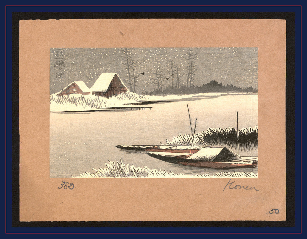Detail of Yuki no watashiba, Ferryboats in snow by Uehara Konen