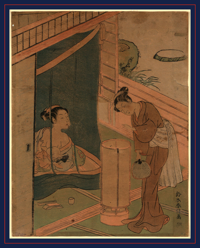 Detail of Kaya no hahako, Mother and child behind mosquito netting by Suzuki Harunobu